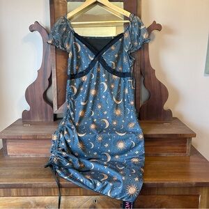 NWT Romwe Hippie Sun & Moon Graphic Drawstring Ruched Dress: Size MEDIUM